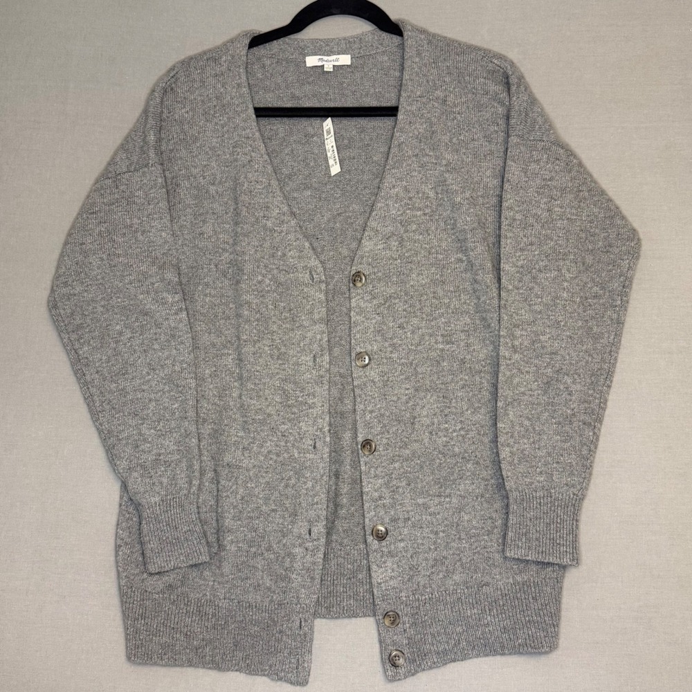 Madewell Merino Wool Blend V-Neck Cardigan Sweater Gray Women Small NEW